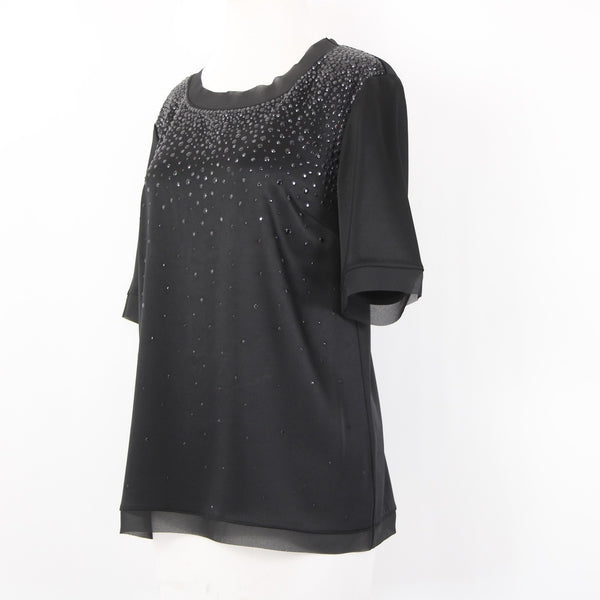 St John Top Sz S Oversize Black Satin Black Pailettes Triacetate Polyester Top