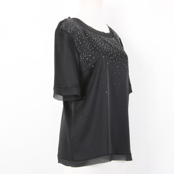St John Top Sz S Oversize Black Satin Black Pailettes Triacetate Polyester Top