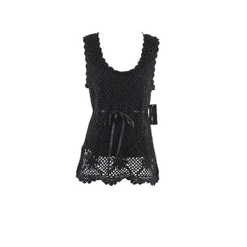 AGB NEW $52 Sz S Black Crochet Laceover Ramie Cotton Polyester Lined Top