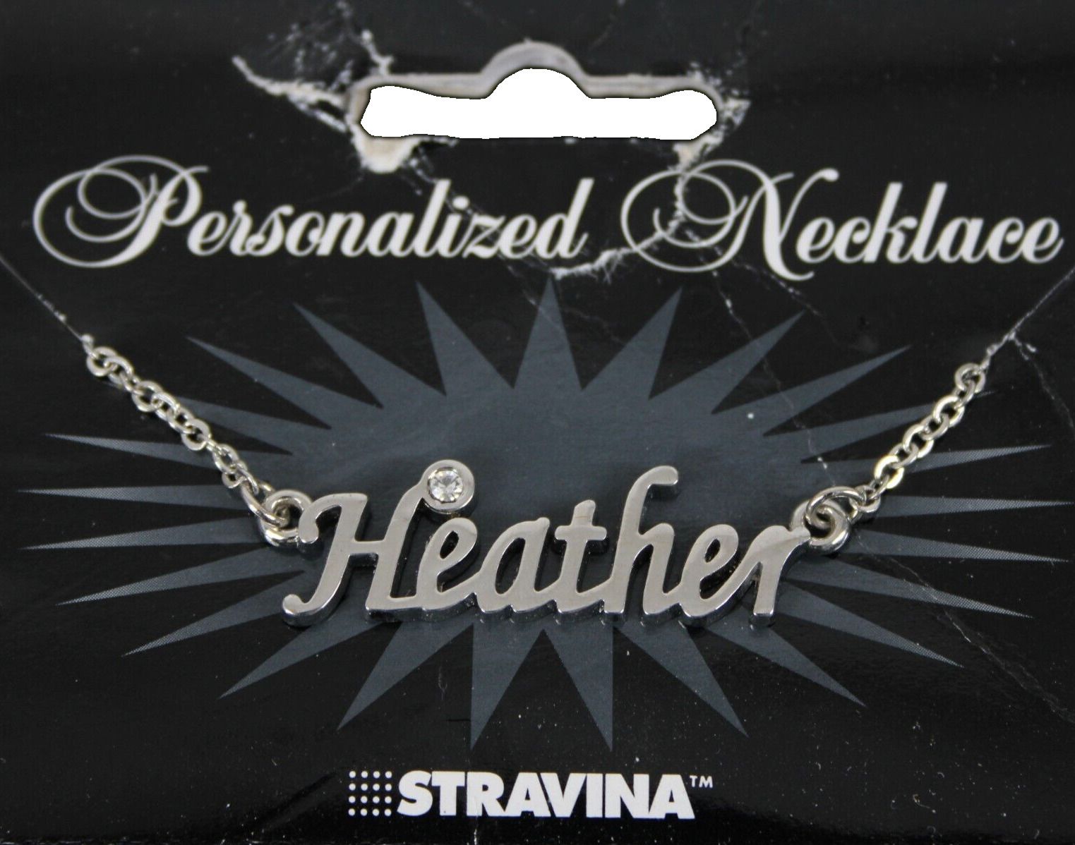 HEATHER Name Silvertone Rhinestone 14.5" w 4.5" Multi Ring Ext Necklace