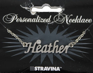 HEATHER Name Silvertone Rhinestone 14.5" w 4.5" Multi Ring Ext Necklace