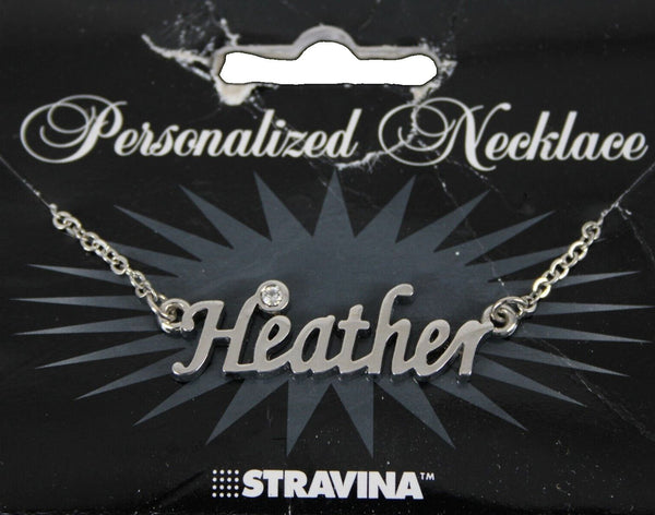 HEATHER Name Silvertone Rhinestone 14.5" w 4.5" Multi Ring Ext Necklace