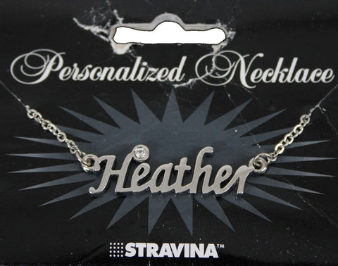 HEATHER Name Silvertone Rhinestone 14.5" w 4.5" Multi Ring Ext Necklace