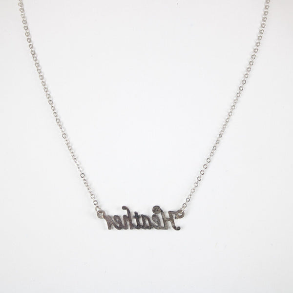 HEATHER Name Silvertone Rhinestone 14.5" w 4.5" Multi Ring Ext Necklace