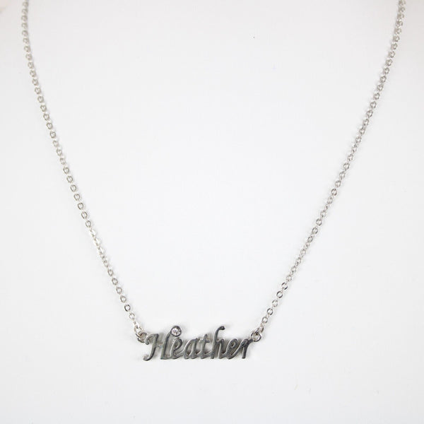 HEATHER Name Silvertone Rhinestone 14.5" w 4.5" Multi Ring Ext Necklace