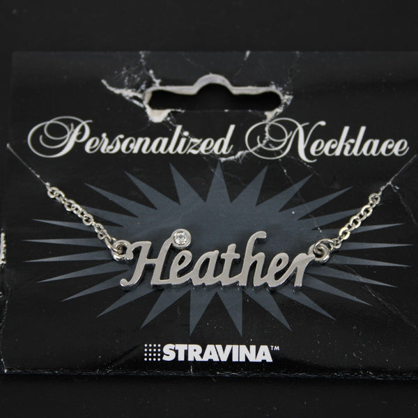 HEATHER Name Silvertone Rhinestone 14.5" w 4.5" Multi Ring Ext Necklace