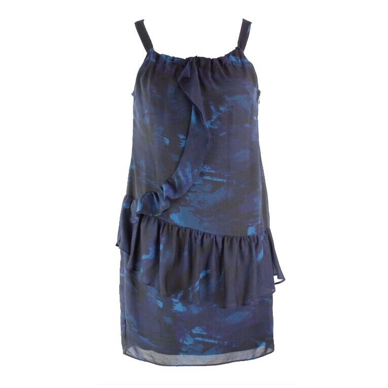 Simply Vera Wang Sz 10 Navy Teal Black Ruffle Hip & Front Polyester Dress