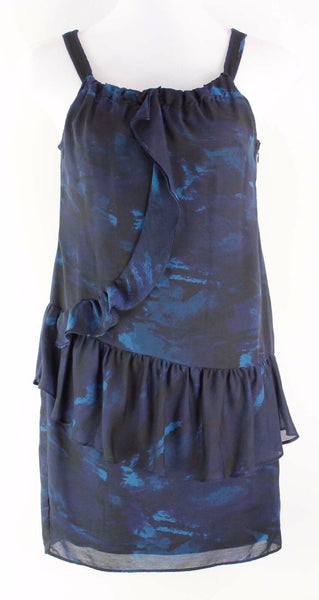 Simply Vera Wang Sz 10 Navy Teal Black Ruffle Hip & Front Polyester Dress