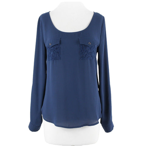 Mine Sz S Navy Blue Lace Inserts Tab Sleeves Polyester Cotton Nylon Top