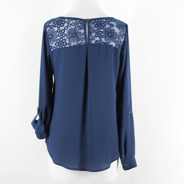 Mine Sz S Navy Blue Lace Inserts Tab Sleeves Polyester Cotton Nylon Top