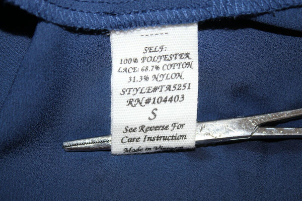 Mine Sz S Navy Blue Lace Inserts Tab Sleeves Polyester Cotton Nylon Top