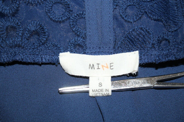 Mine Sz S Navy Blue Lace Inserts Tab Sleeves Polyester Cotton Nylon Top