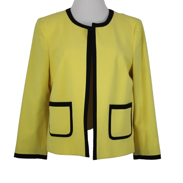 Nine West Sz 8 Yellow Black Lined Pockets Polyester Viscose Blazer Jacket