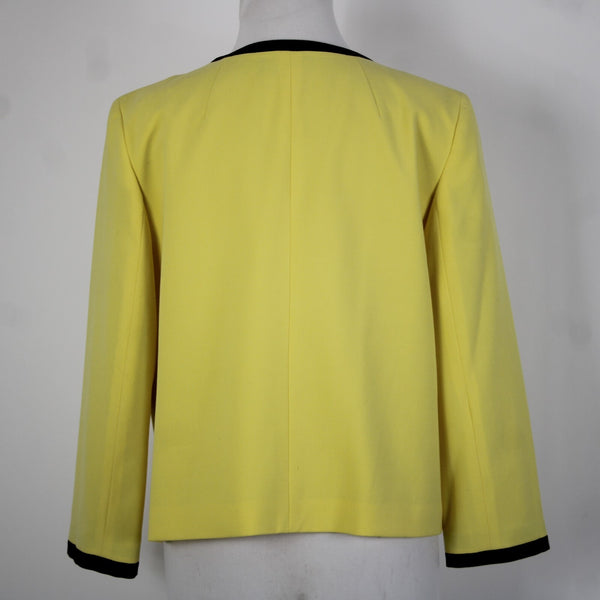 Nine West Sz 8 Yellow Black Lined Pockets Polyester Viscose Blazer Jacket