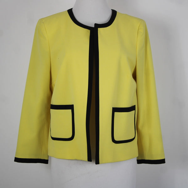Nine West Sz 8 Yellow Black Lined Pockets Polyester Viscose Blazer Jacket
