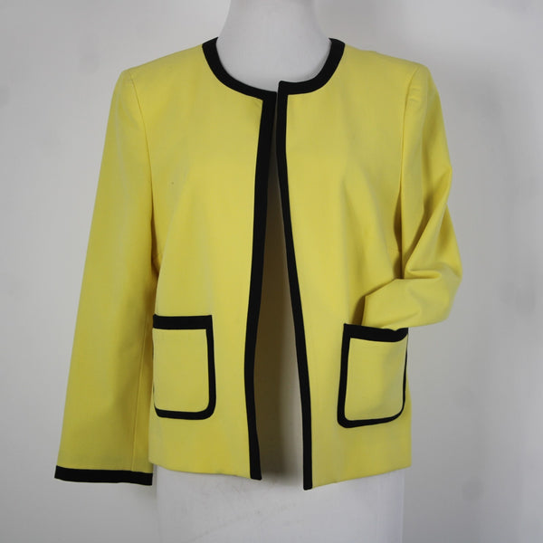 Nine West Sz 8 Yellow Black Lined Pockets Polyester Viscose Blazer Jacket