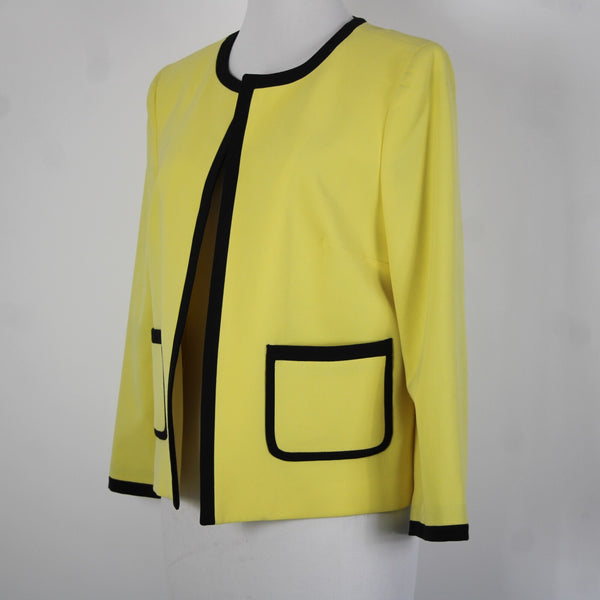 Nine West Sz 8 Yellow Black Lined Pockets Polyester Viscose Blazer Jacket