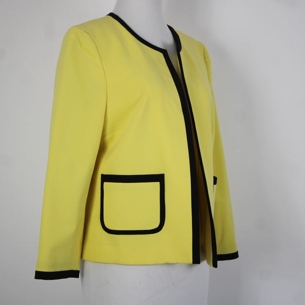 Nine West Sz 8 Yellow Black Lined Pockets Polyester Viscose Blazer Jacket