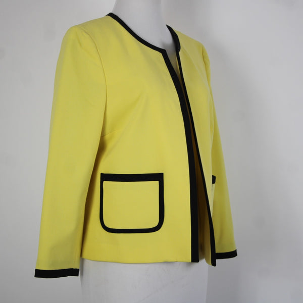 Nine West Sz 8 Yellow Black Lined Pockets Polyester Viscose Blazer Jacket
