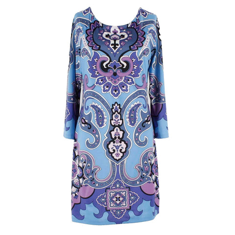 INC Sz S Light Blue Multi Boho Print Polyester Spandex Dress