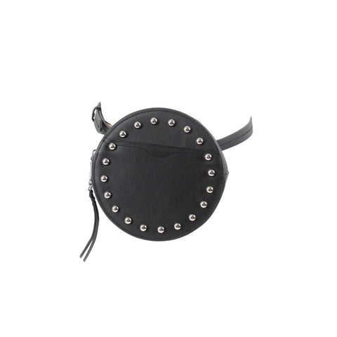 Rebecca Minkoff 7 x 7 x 2 Round Black Genuine Leather Zip Adj Fanny Purse
