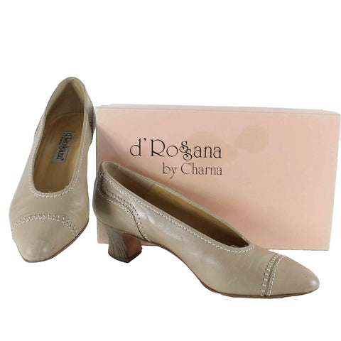 D'Rossana Vitello Sz 8.5 Tan White Leather Pointed Toe 1.5"  Heels