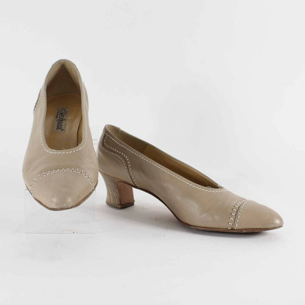 D'Rossana Vitello Sz 8.5 Tan White Leather Pointed Toe 1.5"  Heels