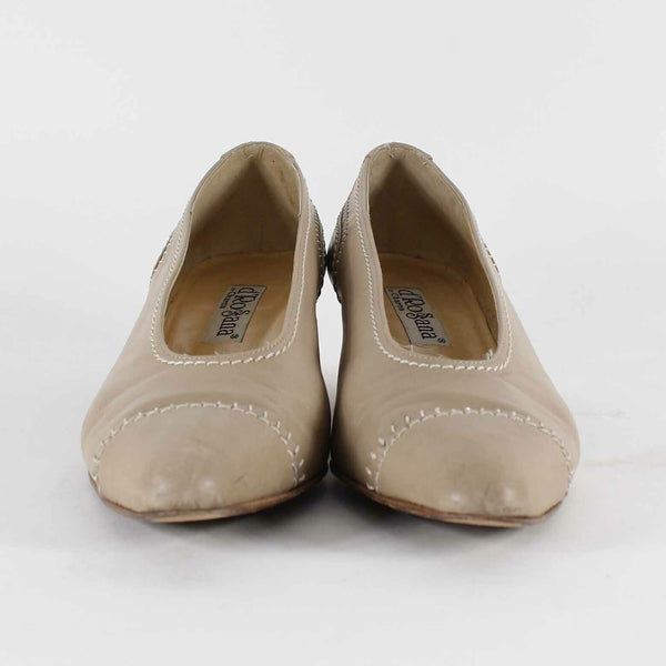 D'Rossana Vitello Sz 8.5 Tan White Leather Pointed Toe 1.5"  Heels