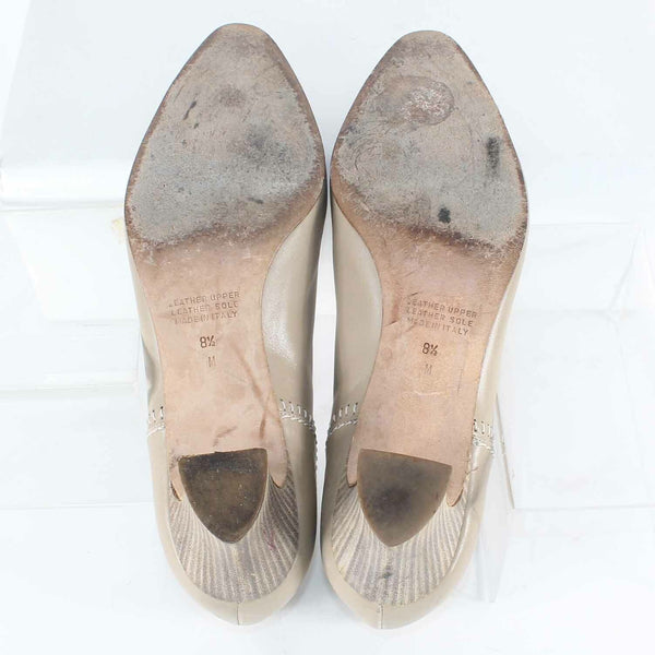 D'Rossana Vitello Sz 8.5 Tan White Leather Pointed Toe 1.5"  Heels