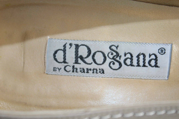 D'Rossana Vitello Sz 8.5 Tan White Leather Pointed Toe 1.5"  Heels