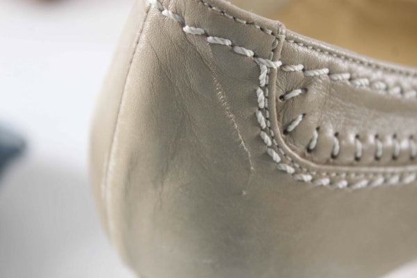 D'Rossana Vitello Sz 8.5 Tan White Leather Pointed Toe 1.5"  Heels