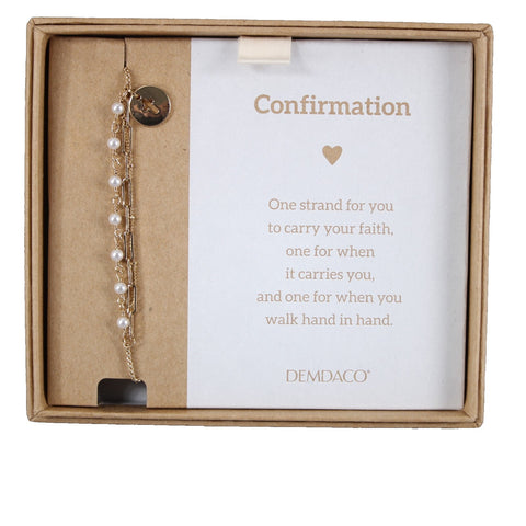 Demdaco NEW Confirmation Goldtone Faux Pearls Multi Chain Bracelet