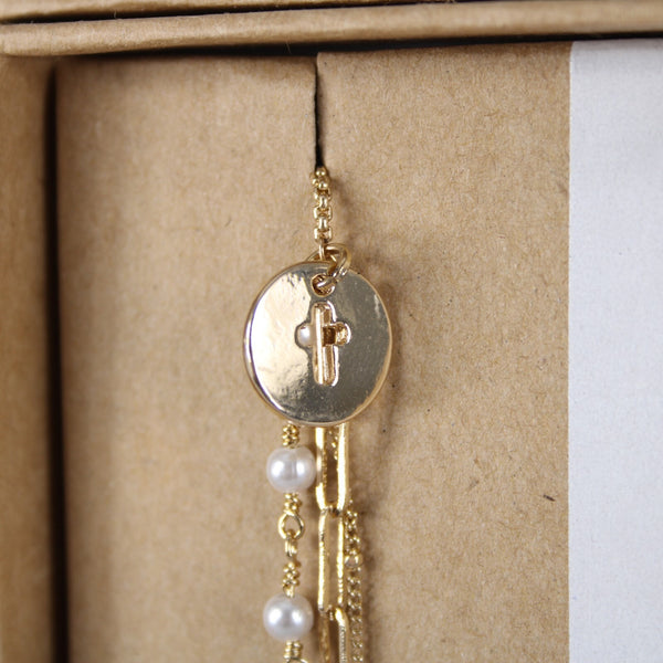 Demdaco NEW Confirmation Goldtone Faux Pearls Multi Chain Bracelet