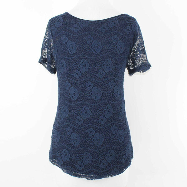 Leo & Nicole Sz S Navy Blue Lace Overlay Cotton Nylon Rayon Spandex Top