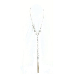 World Market NEW $25 20" Goldtone Opalescent Stones Tassel Y Necklace