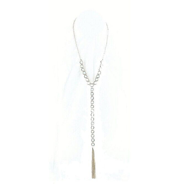 World Market NEW $25 20" Goldtone Opalescent Stones Tassel Y Necklace
