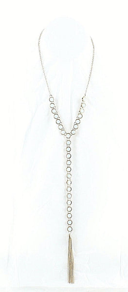 World Market NEW $25 20" Goldtone Opalescent Stones Tassel Y Necklace