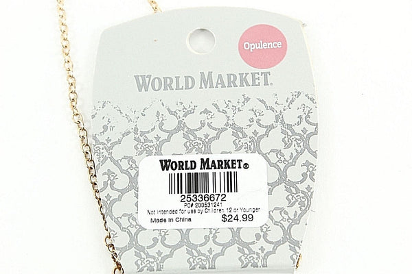 World Market NEW $25 20" Goldtone Opalescent Stones Tassel Y Necklace