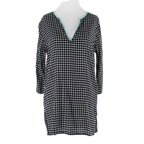 J Crew Sz S Black White Mint Pullover Split Sides 100% Cotton Tunic Top