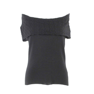 Dana Buchman Sz S Black Off Shoulder Collar Knit Rayon Nylon Top