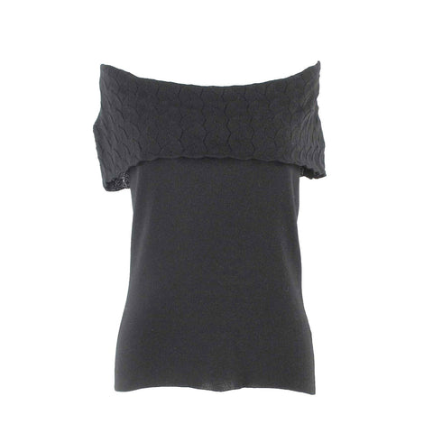 Dana Buchman Sz S Black Off Shoulder Collar Knit Rayon Nylon Top