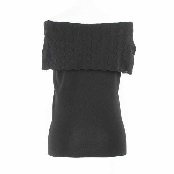 Dana Buchman Sz S Black Off Shoulder Collar Knit Rayon Nylon Top