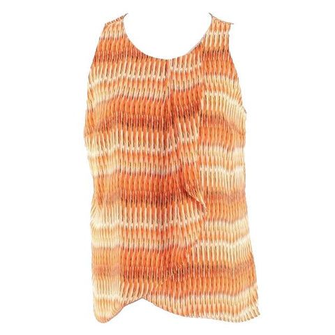 Worthington Sz L Orange Black Tan Multi Drapey Front Pleat Polyester Top