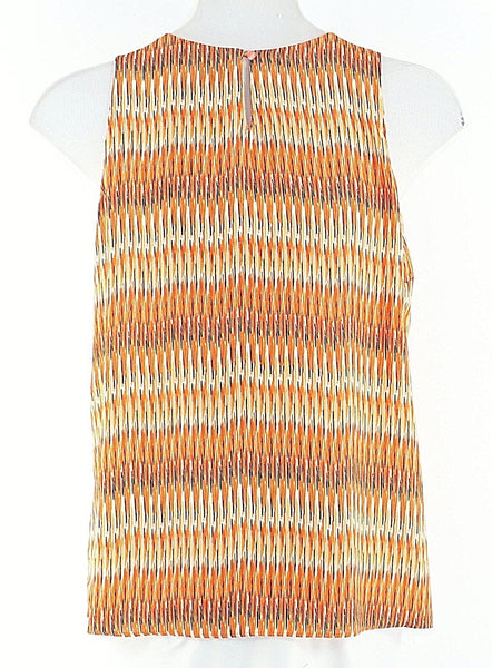 Worthington Sz L Orange Black Tan Multi Drapey Front Pleat Polyester Top