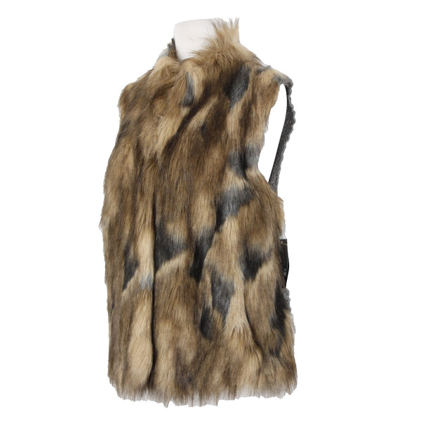 INC Radiance NEW $139 Sz XL Brown Tan Faux Fur Gray Chunky Knit Bohemian Vest