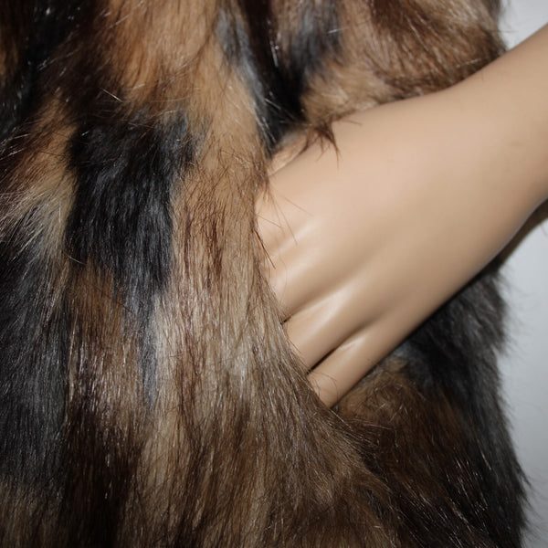 INC Radiance NEW $139 Sz XL Brown Tan Faux Fur Gray Chunky Knit Bohemian Vest