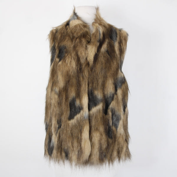 INC Radiance NEW $139 Sz XL Brown Tan Faux Fur Gray Chunky Knit Bohemian Vest