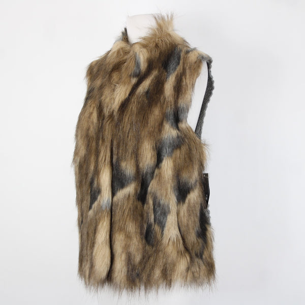 INC Radiance NEW $139 Sz XL Brown Tan Faux Fur Gray Chunky Knit Bohemian Vest