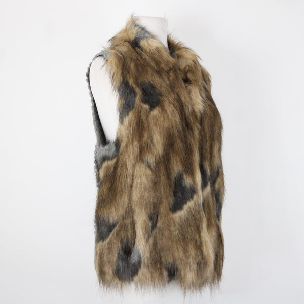 INC Radiance NEW $139 Sz XL Brown Tan Faux Fur Gray Chunky Knit Bohemian Vest