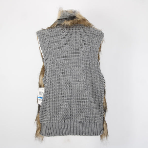 INC Radiance NEW $139 Sz XL Brown Tan Faux Fur Gray Chunky Knit Bohemian Vest